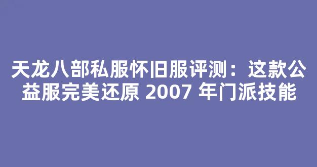 天龙八部私服怀旧服评测：这款公益服完美还原 2007 年门派技能